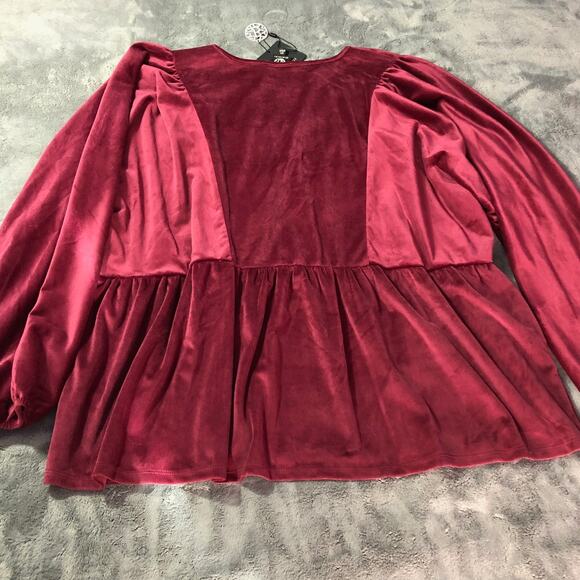 NWT Bobeau Velvet Tunic Top Size 3X Embroidered Empire Waist Burgundy Puff Sleev - Picture 8 of 9